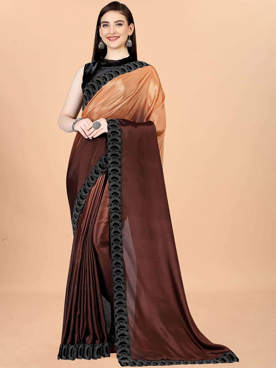 

Hasti fashion Ombre Beads and Stones Saree, Brown