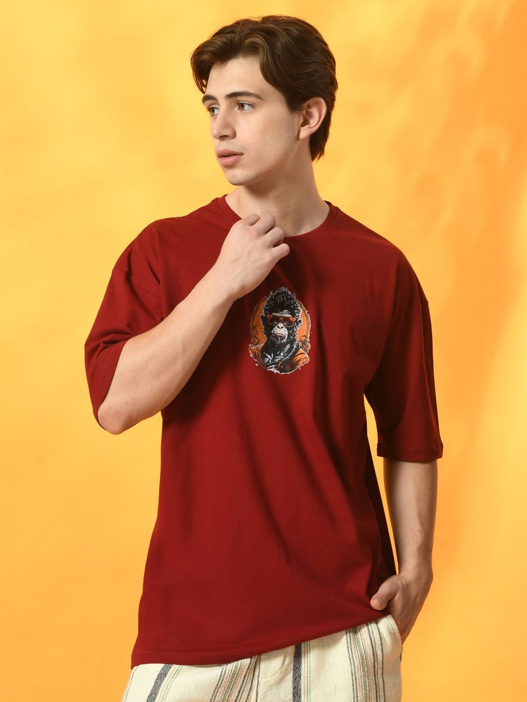 

FITINC Men Printed Bio Finish T-shirt, Maroon