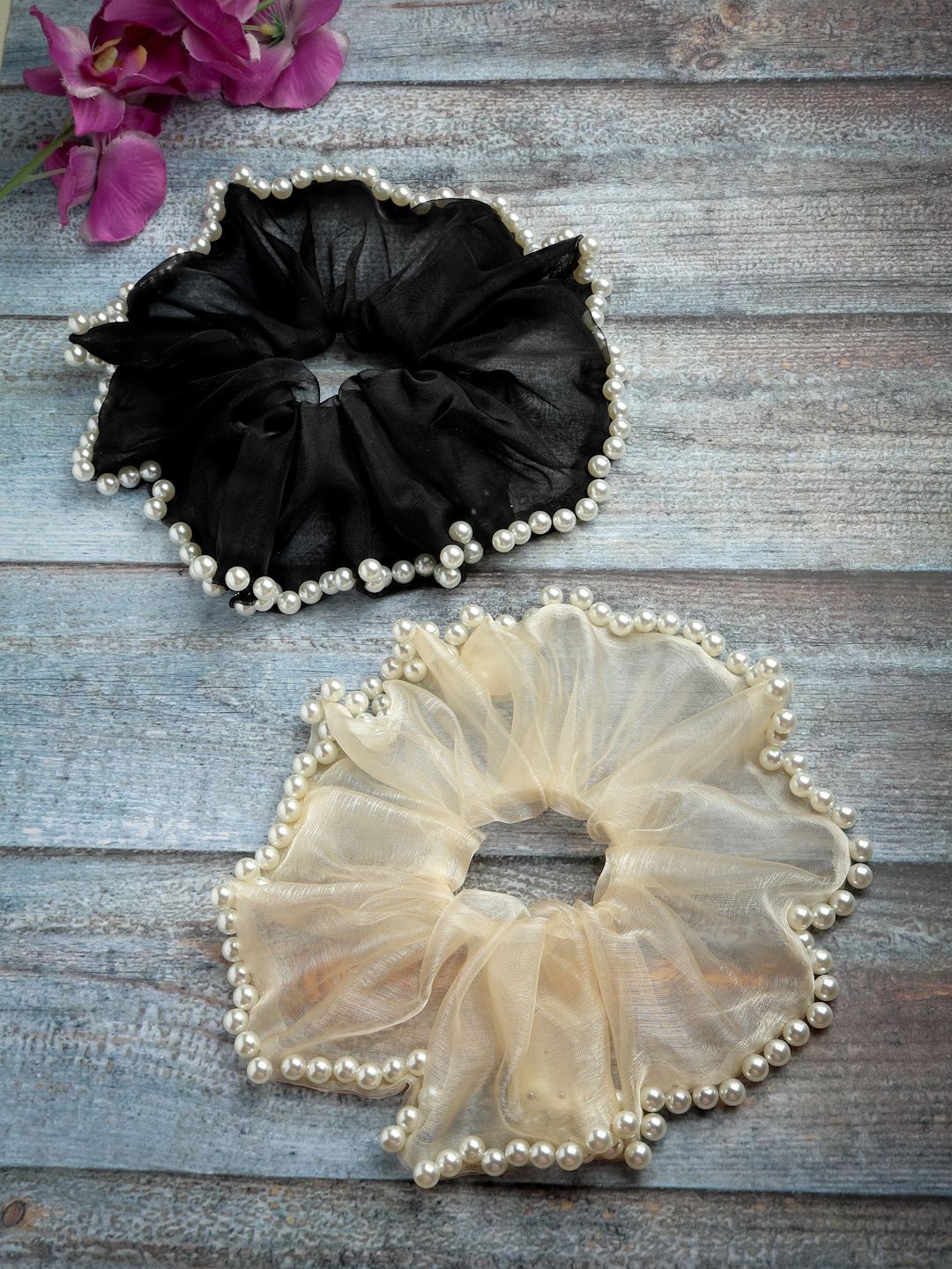 

VOGUE HAIR ACCESSORIES Women Set of 2 Embellished Ponytail Holders, Black