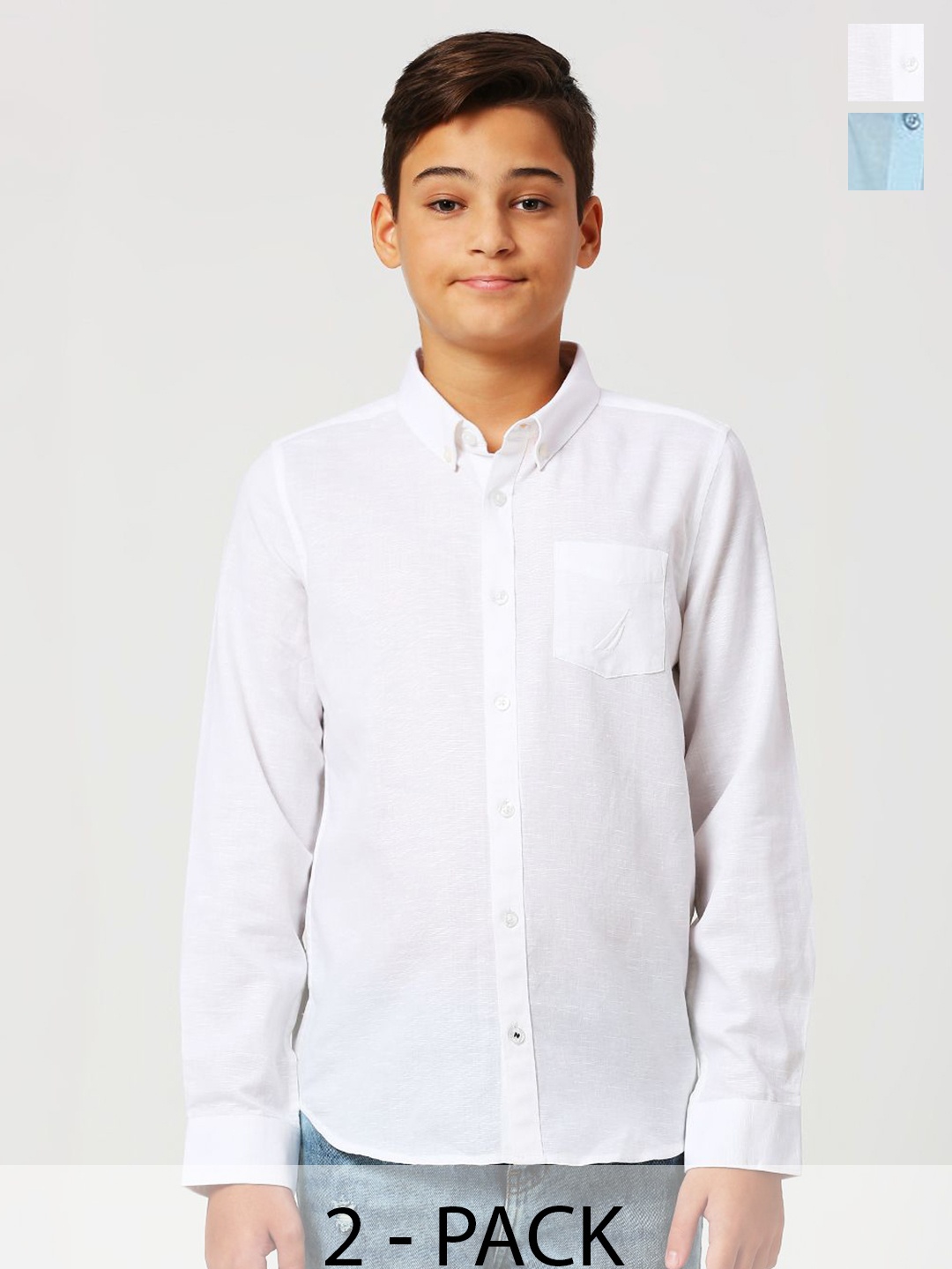 

Nautica Boys Pack Of 2 Solid Premium Opaque Casual Shirt, White