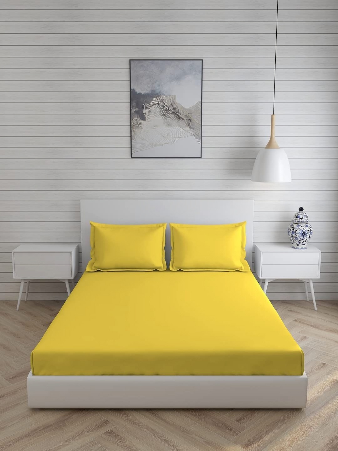 

JARS Collections Yellow 200 TC Cotton Double King Bedsheet with 2 Pillow Covers