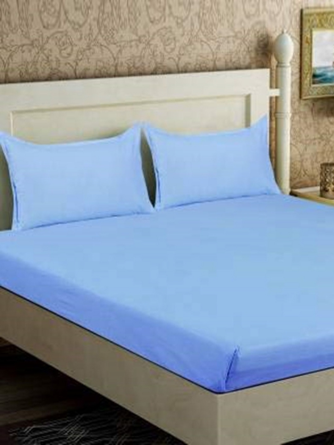 

JARS Collections Blue 200 TC Cotton King Bedsheet with 2 Pillow Covers