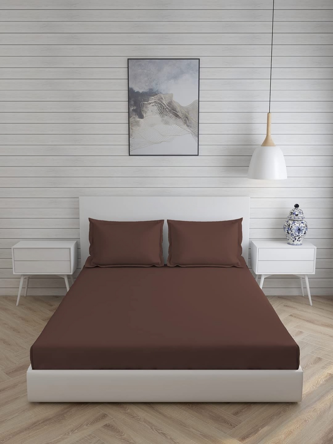

JARS Collections Brown 200 TC Cotton King Bedsheet with 2 Pillow Covers