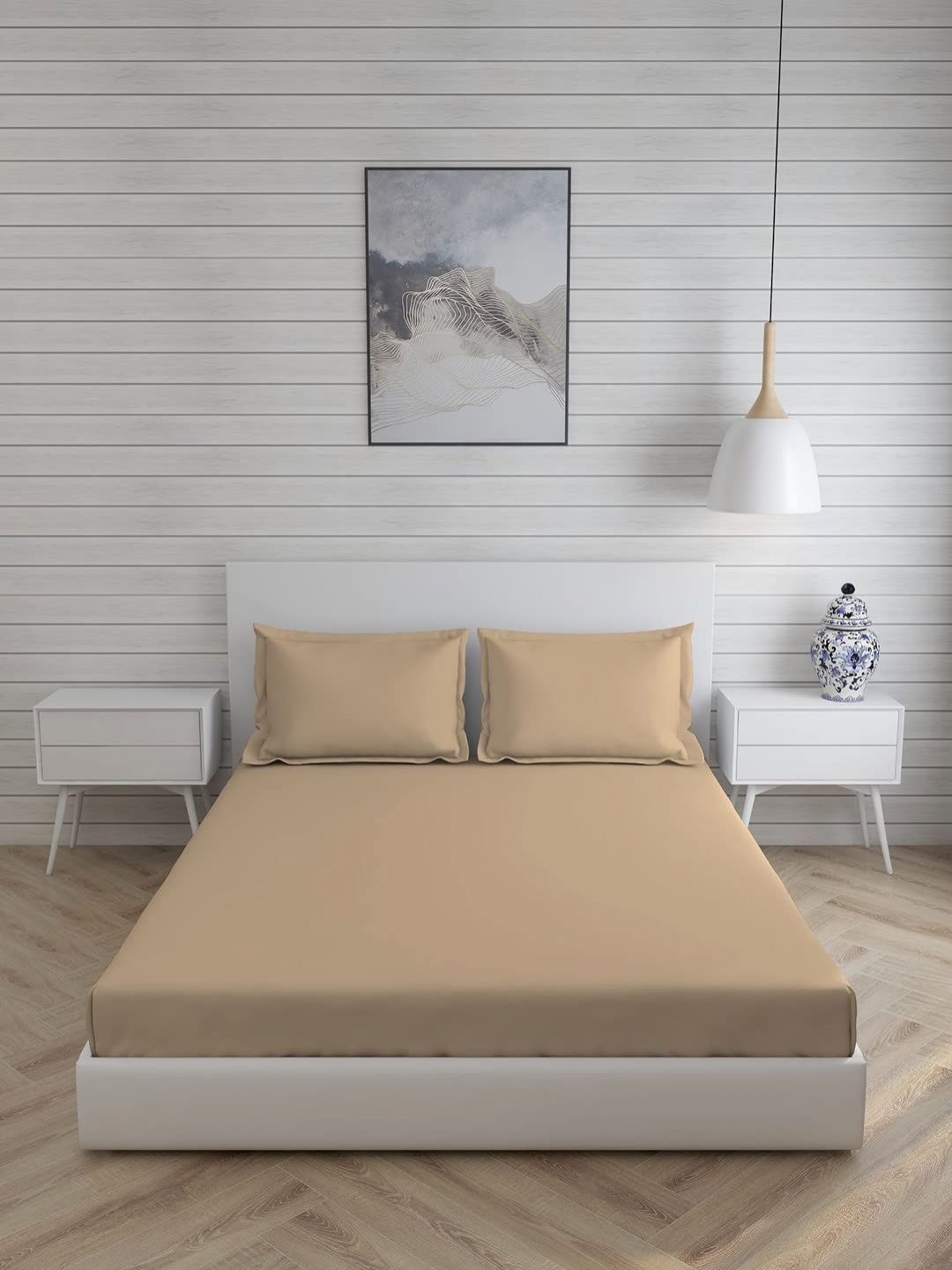 

JARS Collections Beige 200 TC Cotton King Bedsheet with 2 Pillow Covers