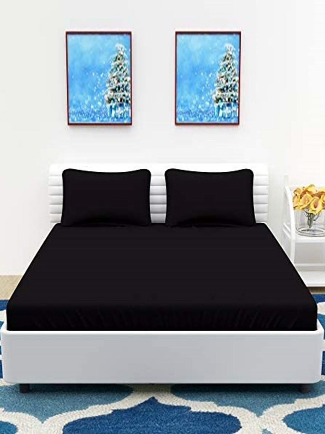 

JARS Collections Black 200 TC Cotton King Bedsheet with 2 Pillow Covers
