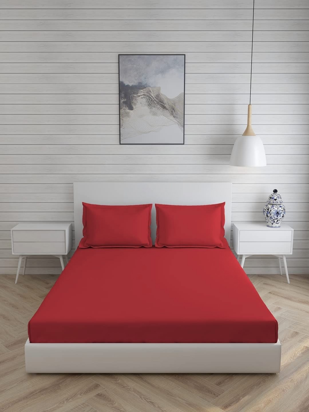 

JARS Collections Red 200 TC Cotton King Bedsheet with 2 Pillow Covers