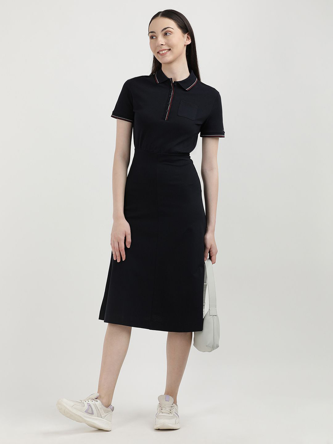 

Tommy Hilfiger Women Shirt Collar Short Sleeves Cotton Fit & Flare Midi Dress, Blue