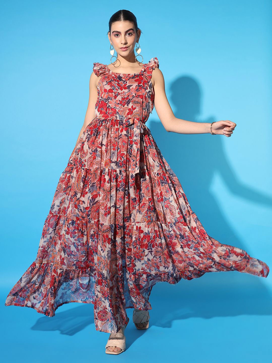 

Cation Floral Printed Chiffon Maxi Dress, Red