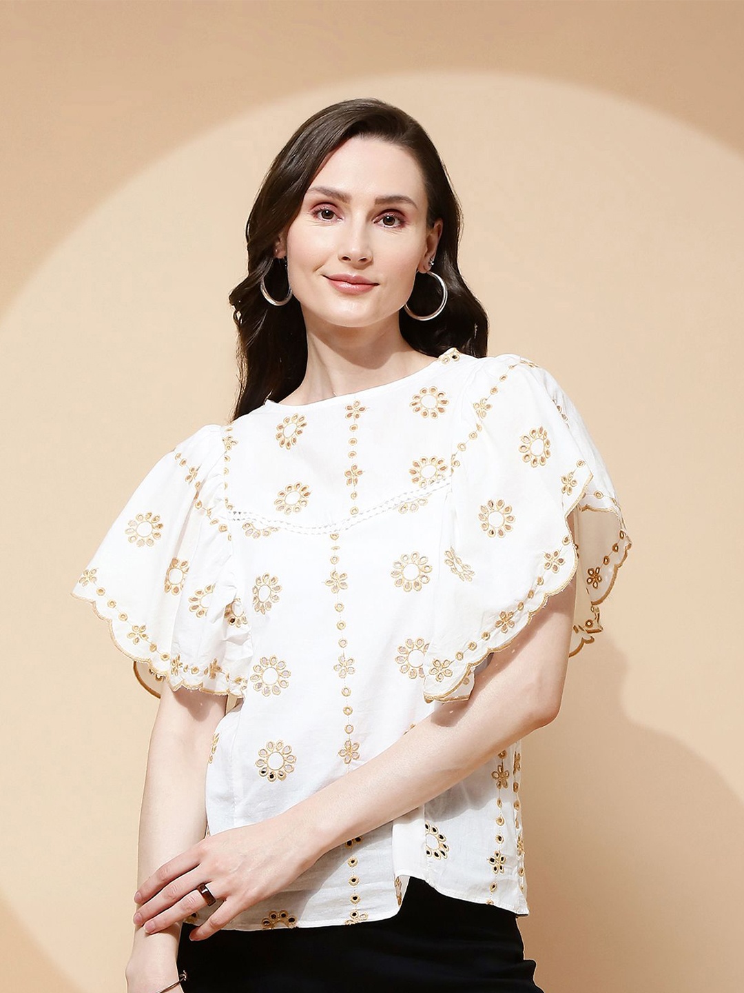 

Global Republic Floral Print Boxy Top, White