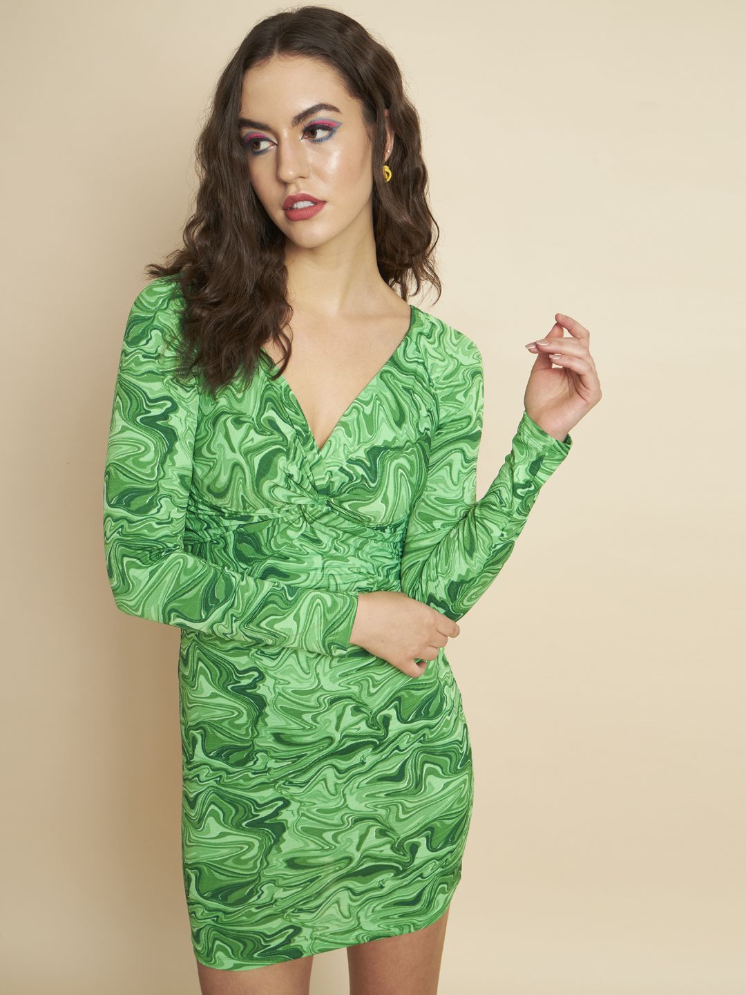 

TANDUL Abstract Printed Bodycon Dress, Green