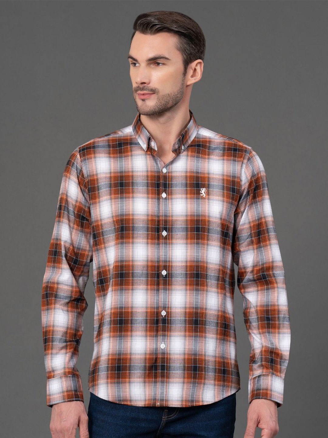 

Red Tape Men Tartan Checks Opaque Checked Casual Shirt, Orange