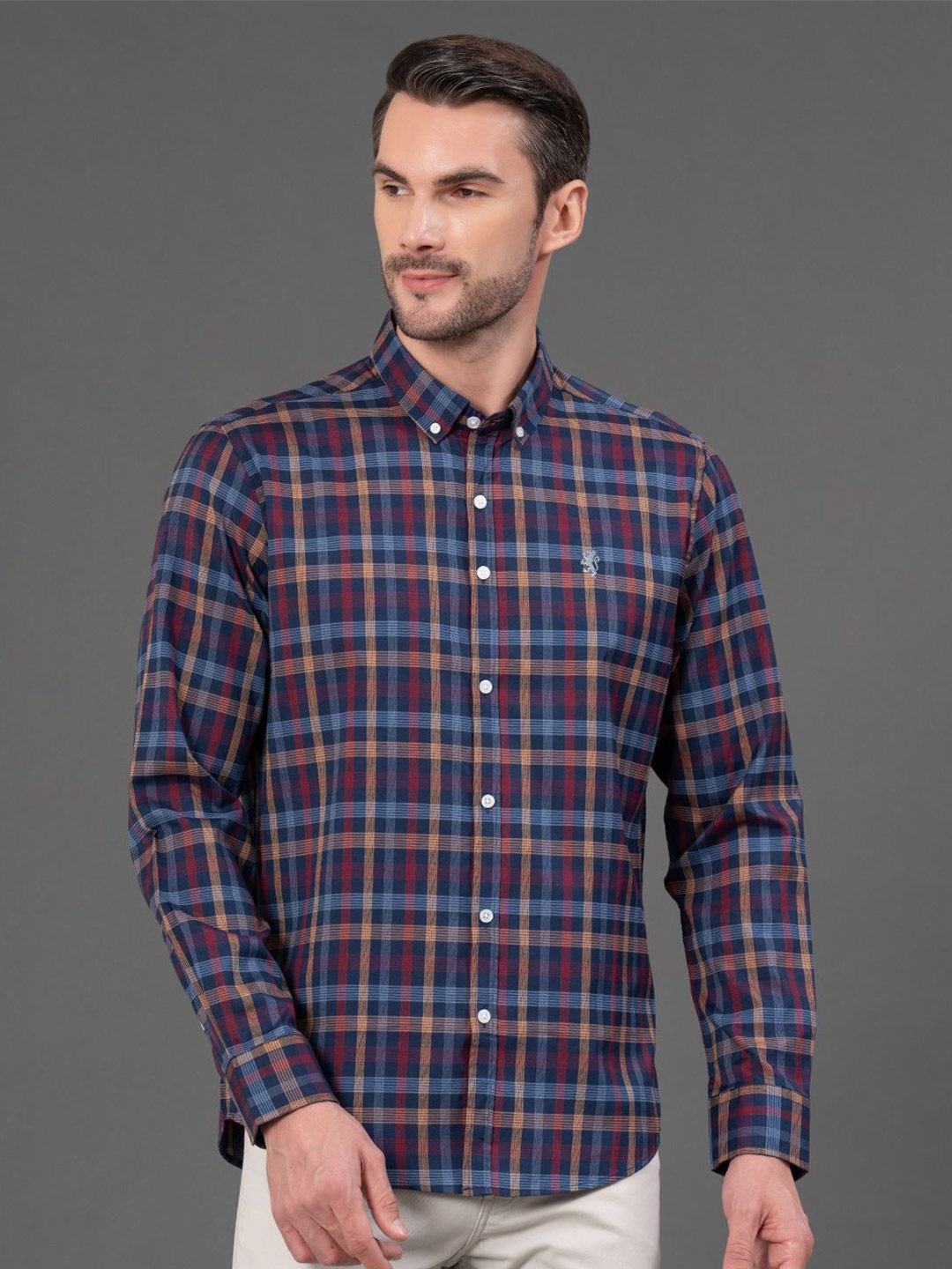 

Red Tape Men Tartan Checks Checked Opaque Casual Shirt, Navy blue