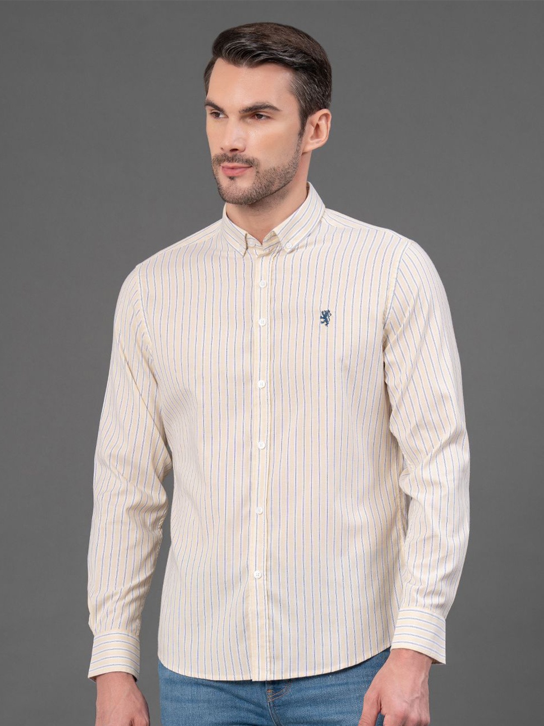 

Red Tape Men Button Down Striped Casual Shirt, Yellow