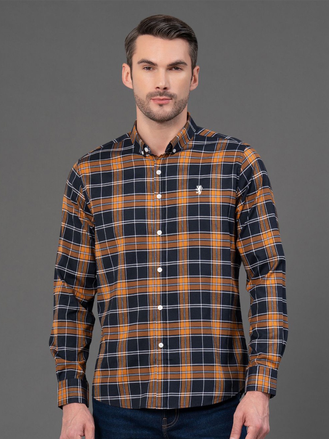 

Red Tape Men Button Down Checked Casual Shirt, Blue