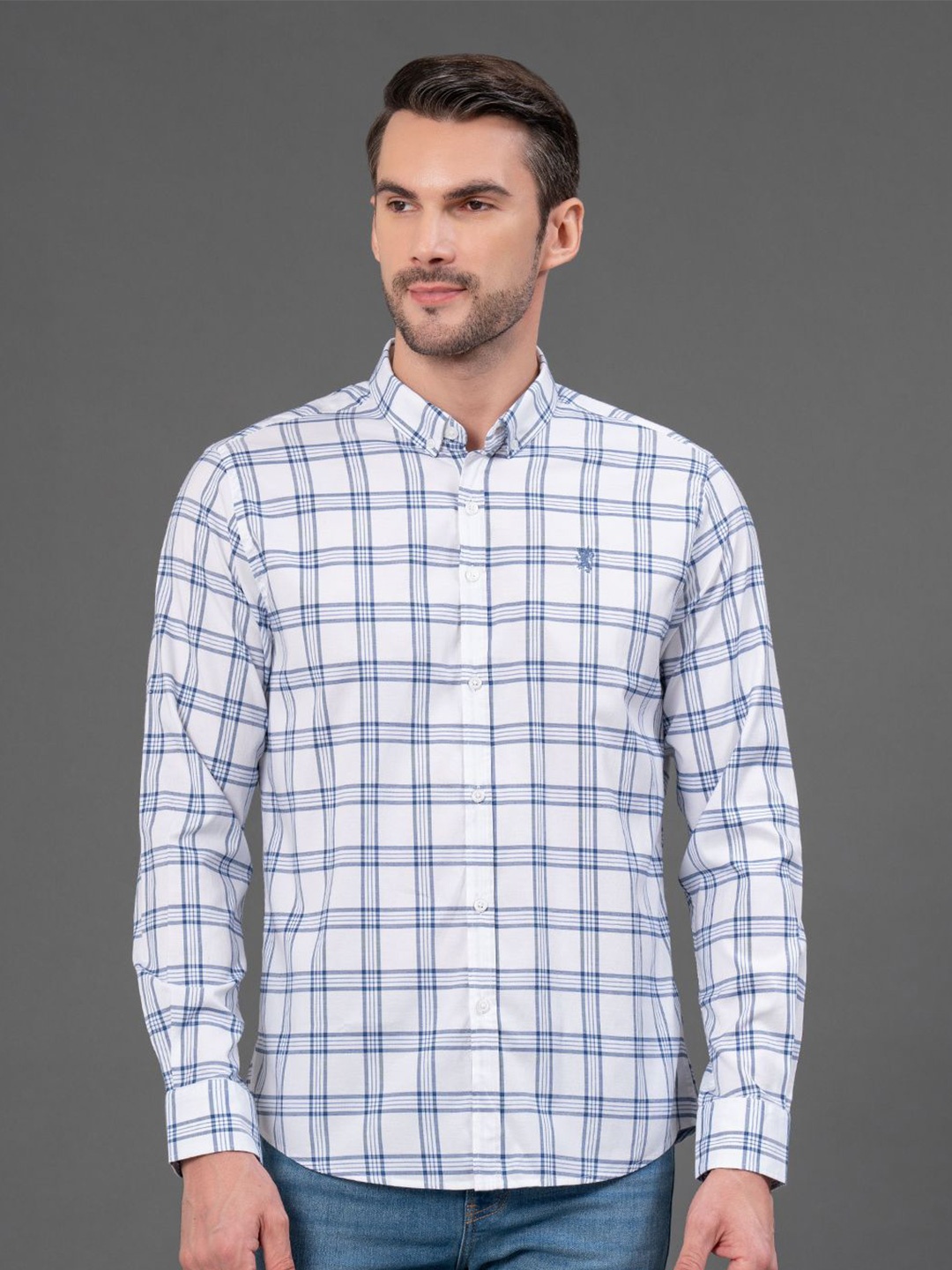 

Red Tape Men Button Down Checked Casual Shirt, White