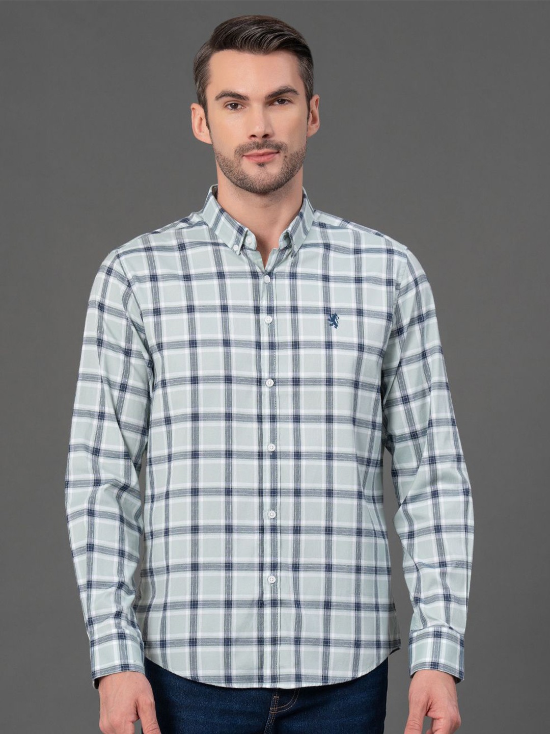 

Red Tape Men Button Down Checked Casual Shirt, Green