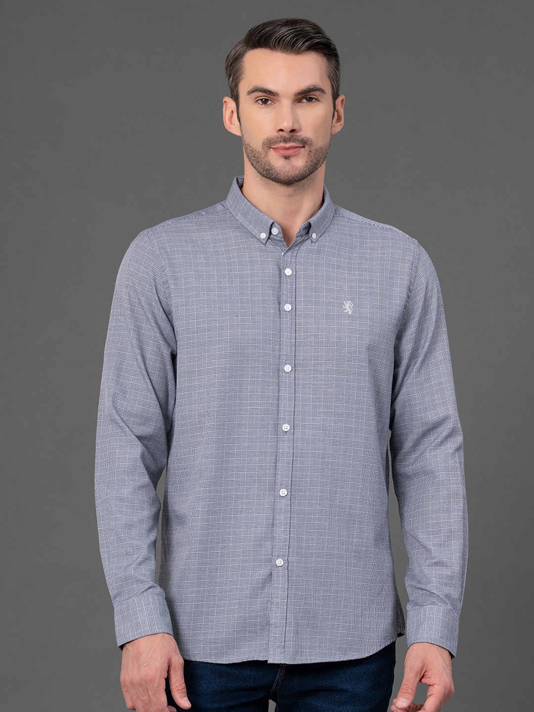 

Red Tape Men Button Down Checked Casual Shirt, Grey