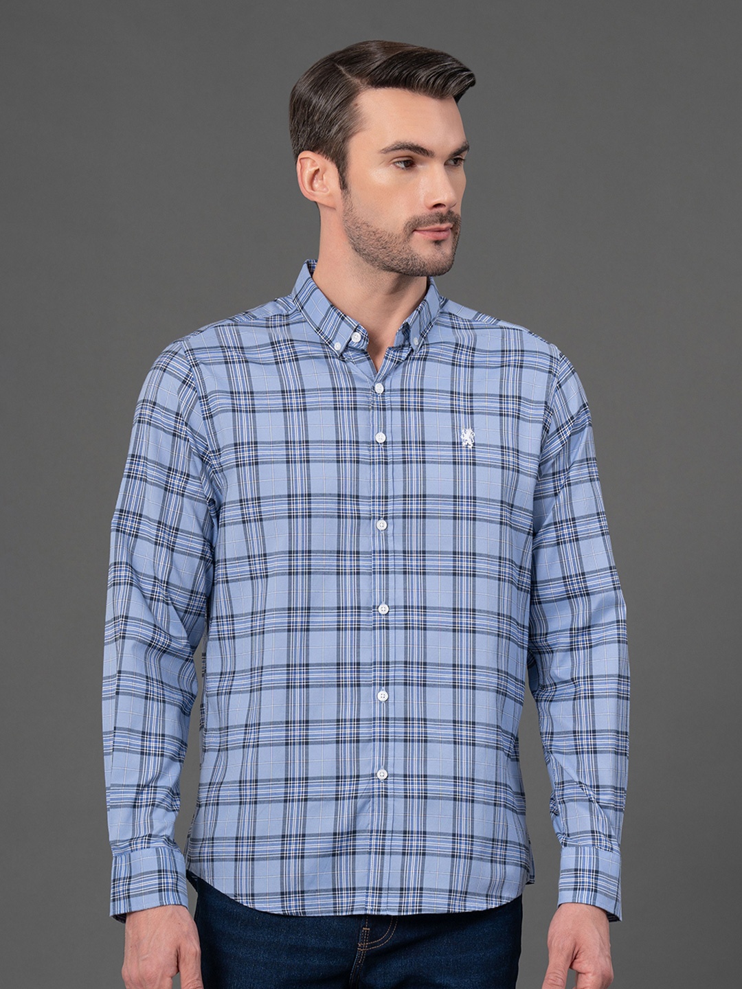 

Red Tape Men Tartan Checks Opaque Checked Casual Shirt, Blue