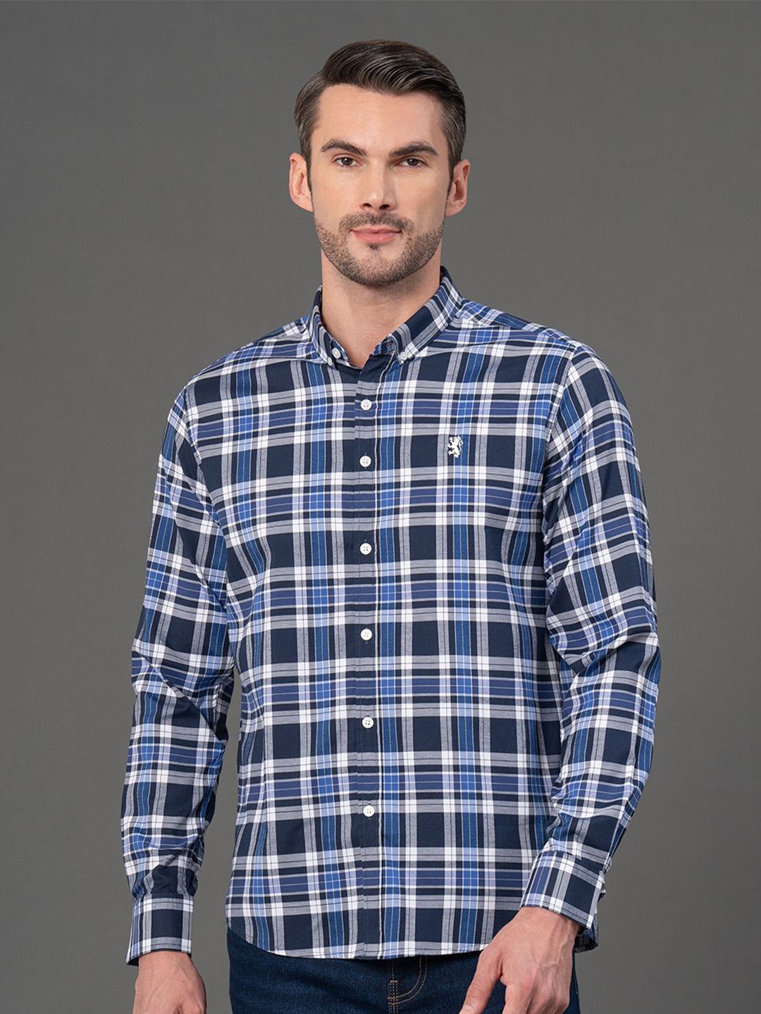 

Red Tape Men Tartan Checks Opaque Checked Casual Shirt, Blue