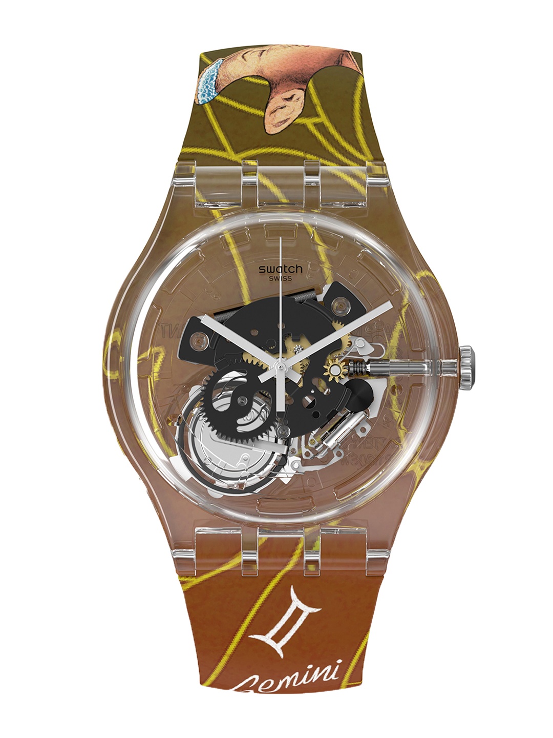 

Swatch Unisex Skeleton Dial & Textured Straps Analogue Watch SUOK136-050, Orange