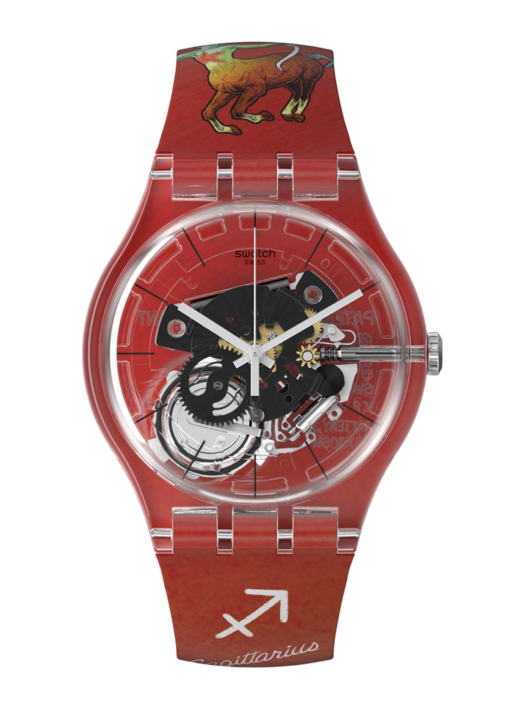 

Swatch Unisex Skeleton Dial & Straps Analogue Watch SUOK144-062, Orange