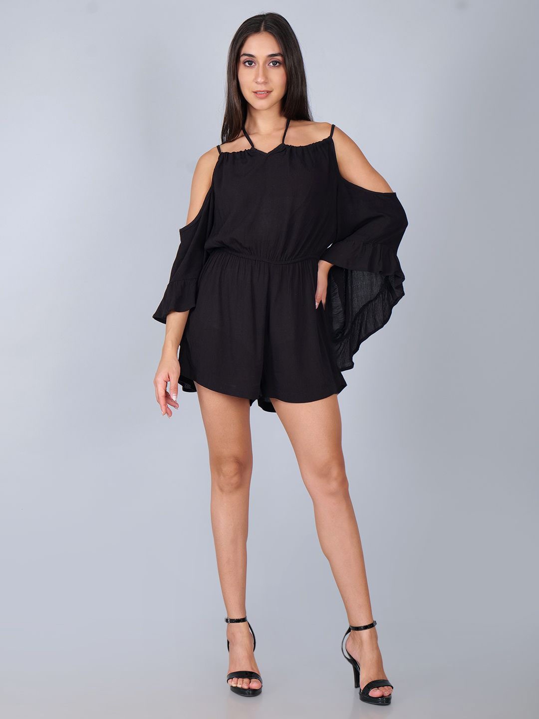 

DRIRO Women Shoulder Straps Culotte Jumpsuit, Black