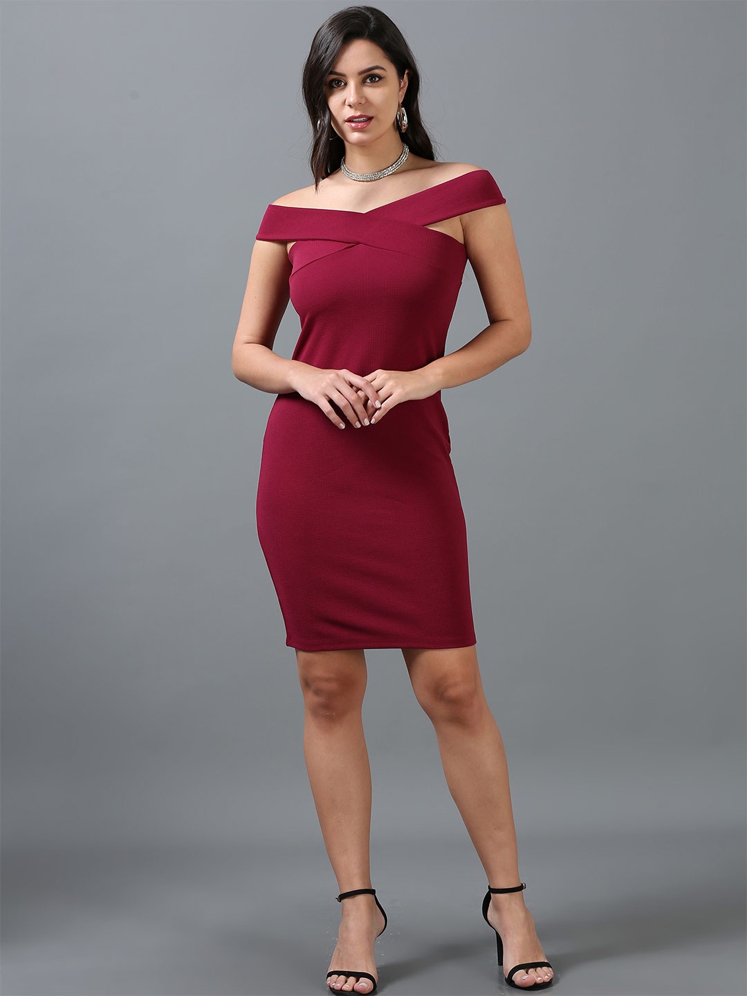 

SILISOUL Off-Shoulder Bodycon Dress, Maroon