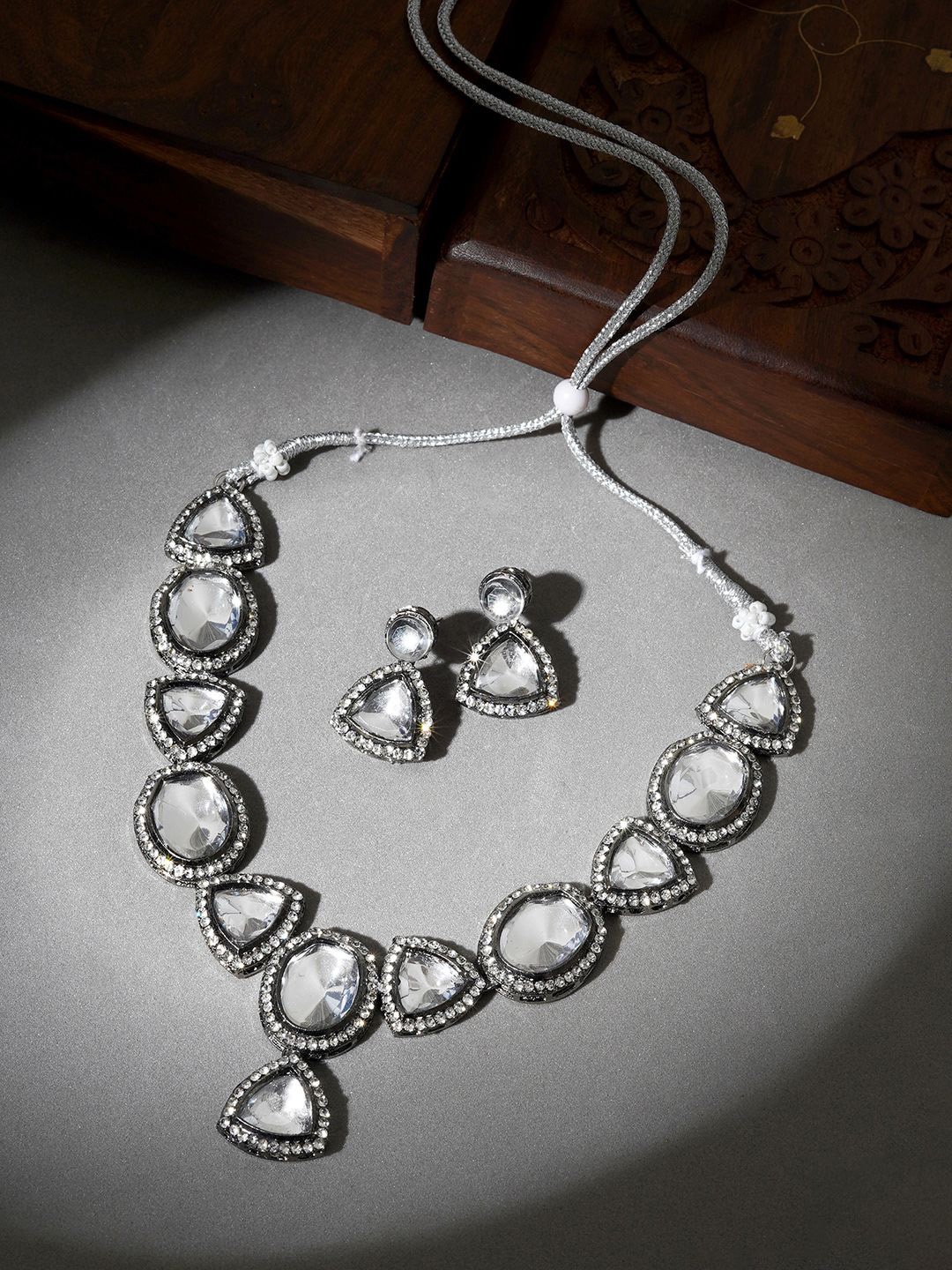 

TEEJH Stone-Studded Jewellery Set, Silver