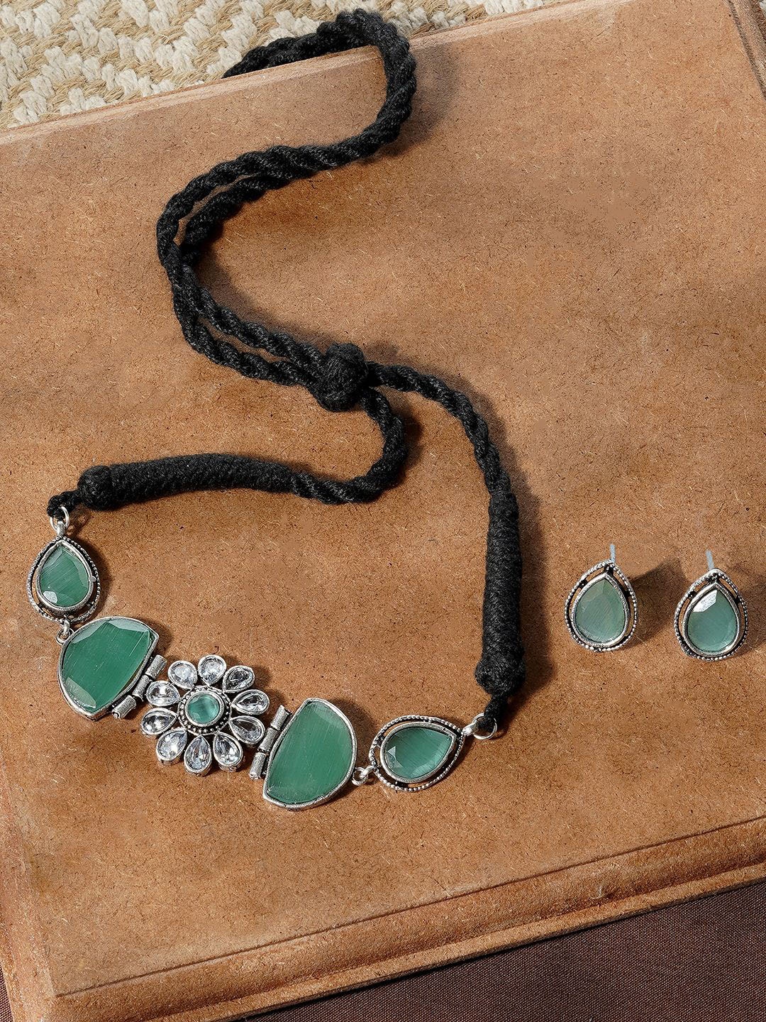 

TEEJH Stone-Studded Medow Jewellery Set, Silver
