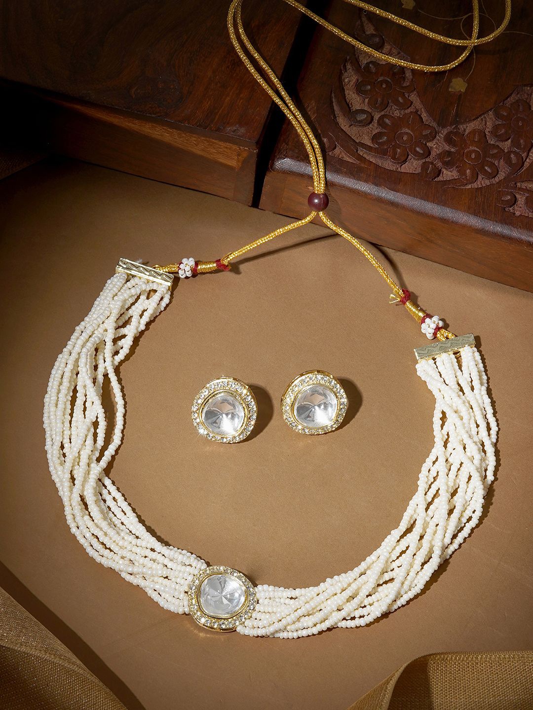 

TEEJH Stone-Studded & Beaded Jewellery Set, Gold