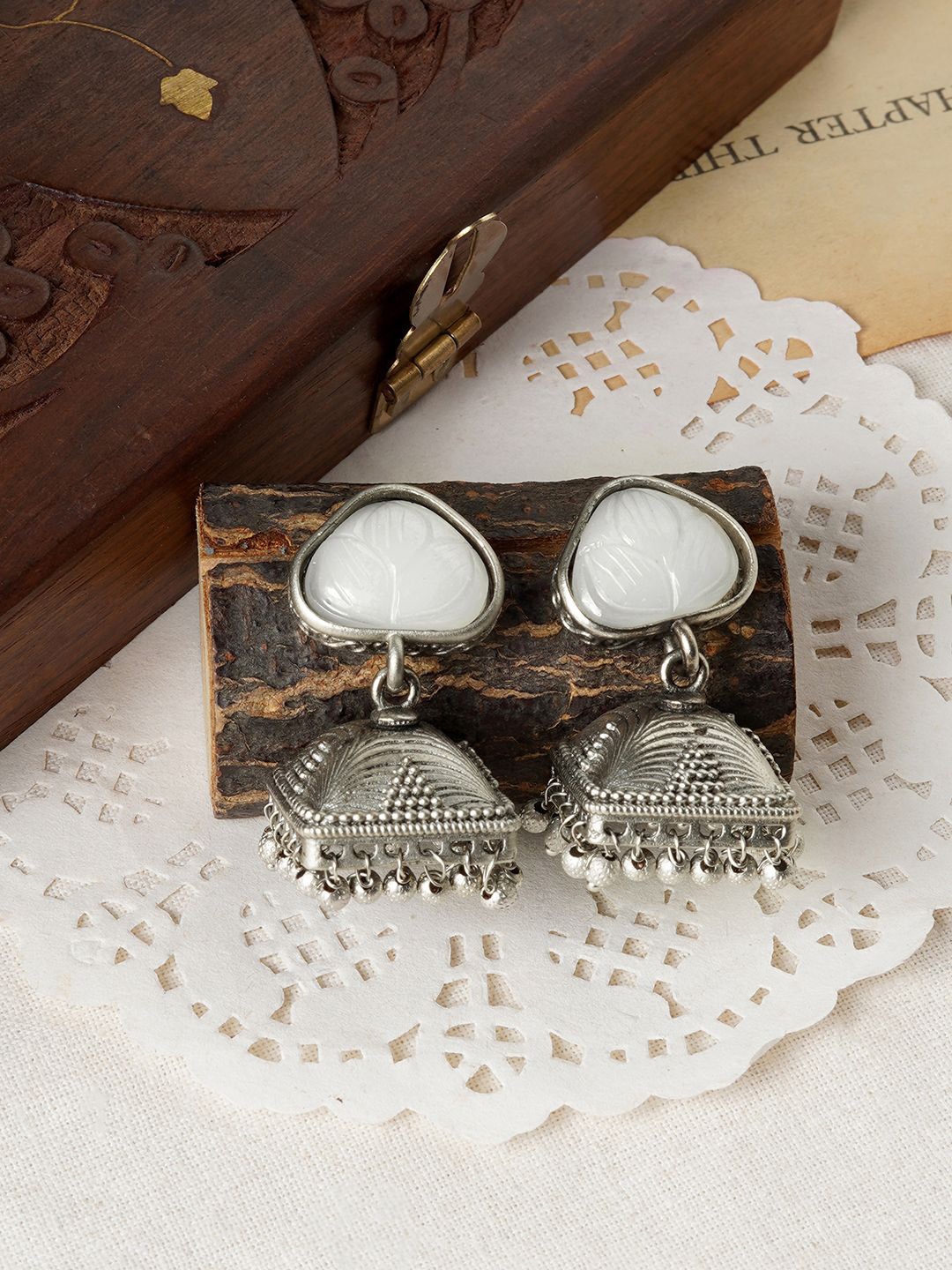

TEEJH Contemporary Artificial Beads Jhumkas Earrings, White