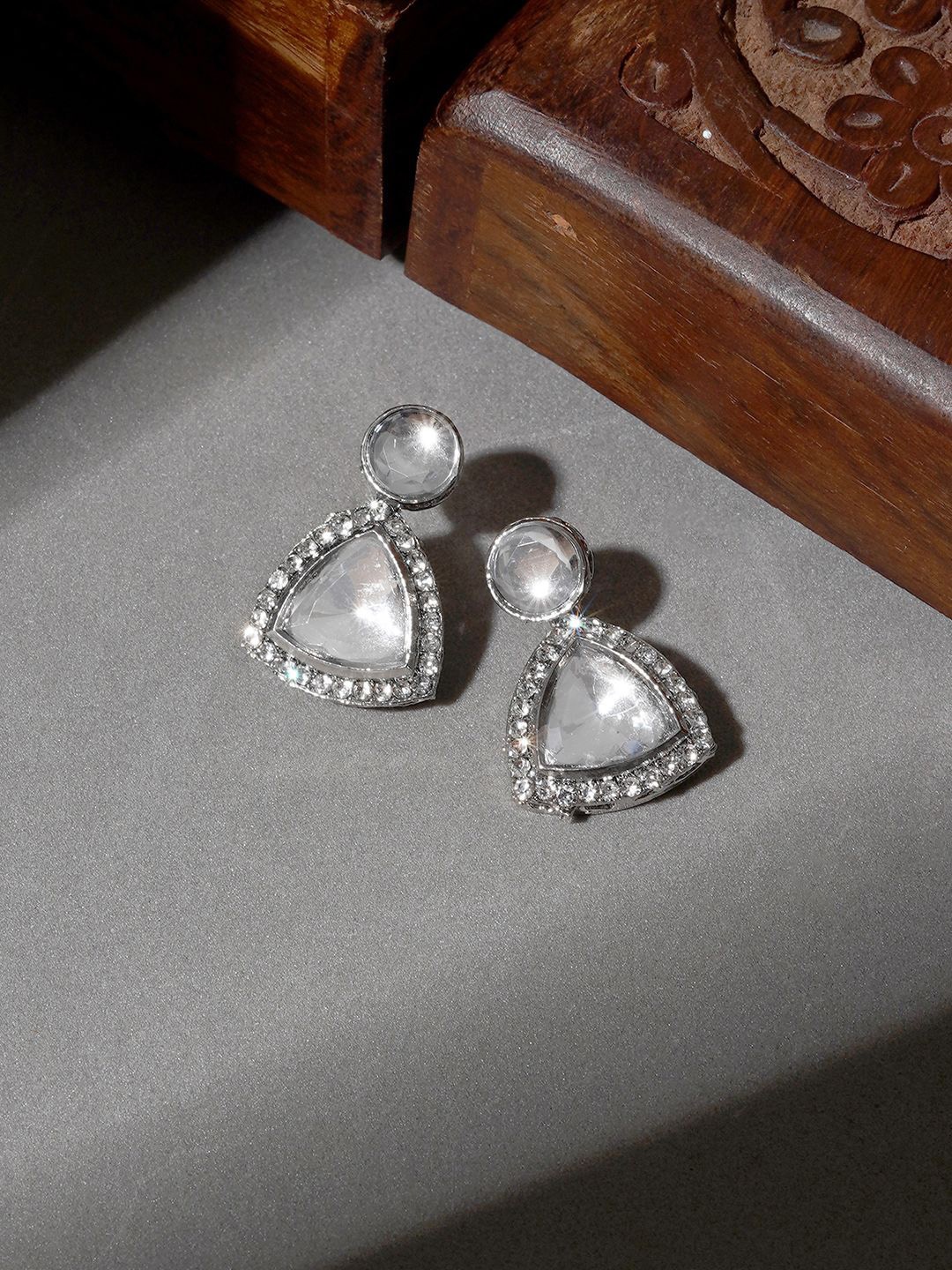 

TEEJH Artificial Stones Drop Earrings, Silver