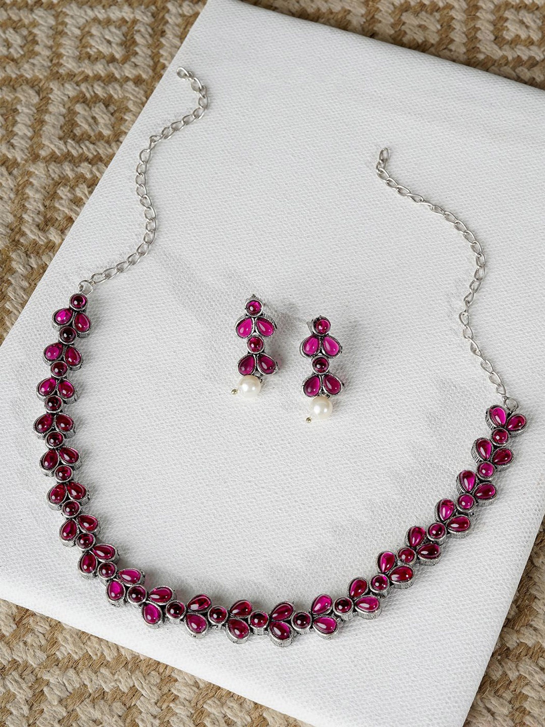 

TEEJH Stone-Studded Jewellery Set, Silver
