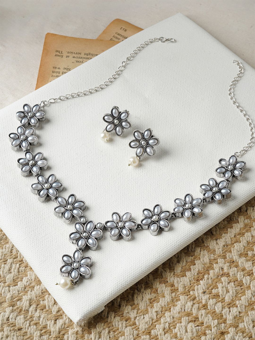 

TEEJH Stone-Studded Jewellery Set, Silver