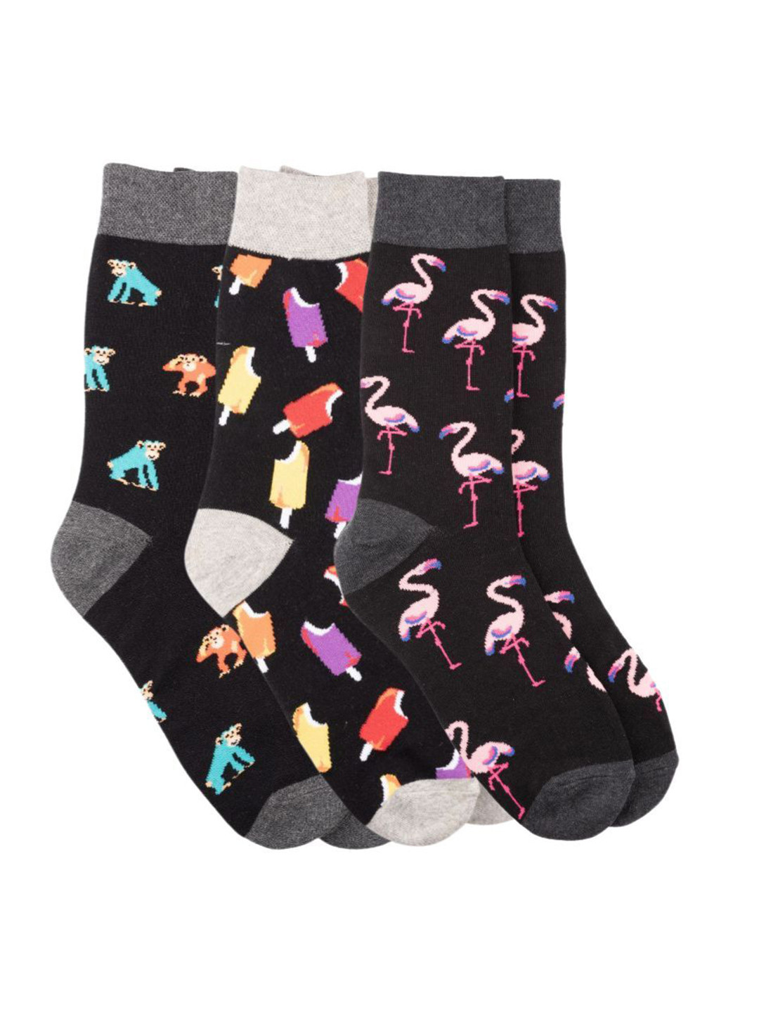 

The Tie Hub Pack Of 3 Patterned Calf Length Socks, Black