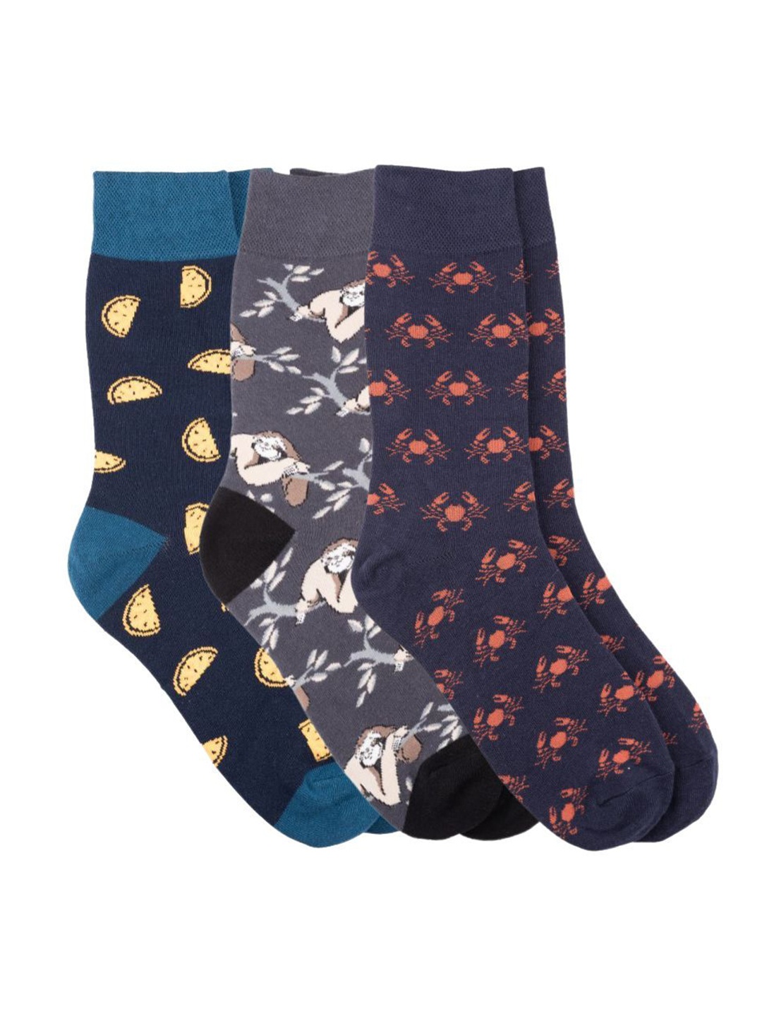 

The Tie Hub Pack Of 3 Patterned Calf Length Socks, Blue