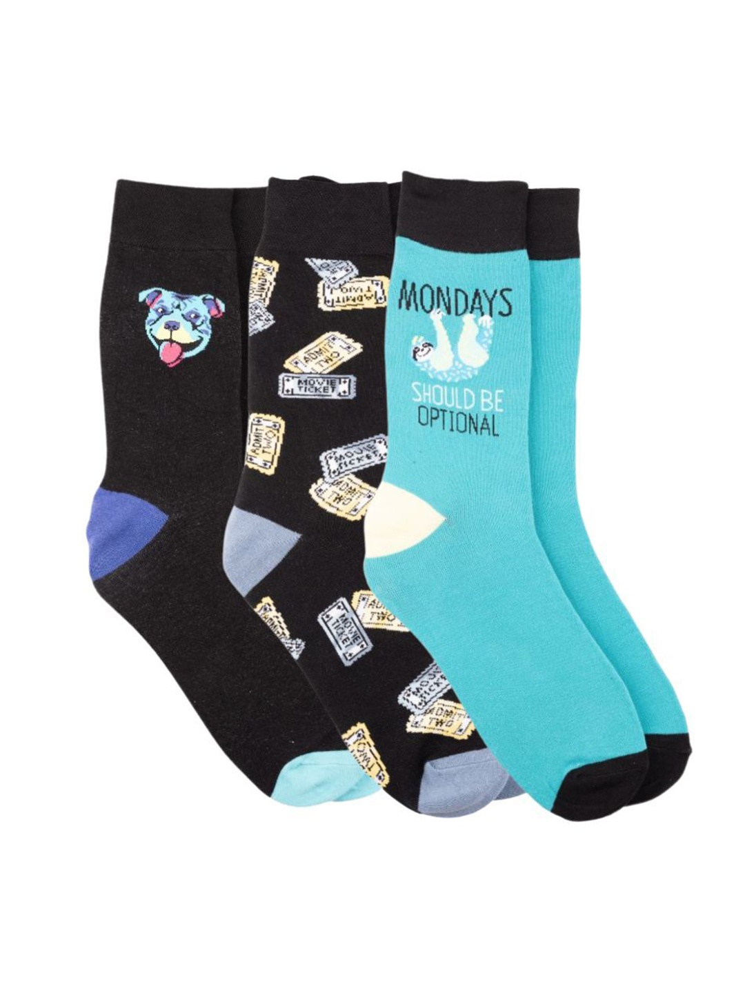 

The Tie Hub Pack Of 3 Patterned Calf Length Socks, Black