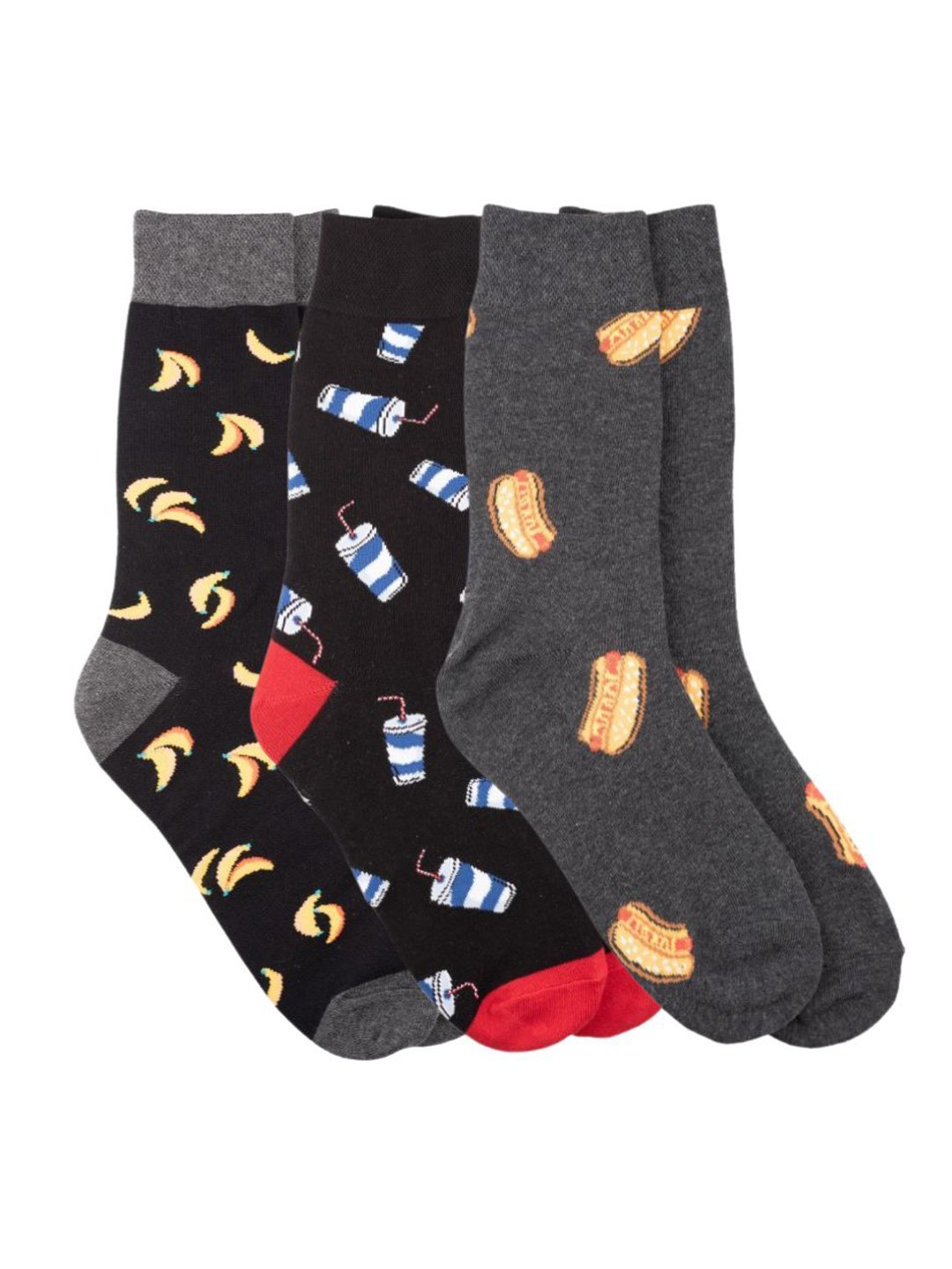 

The Tie Hub Pack Of 3 Patterned Calf Length Socks, Black