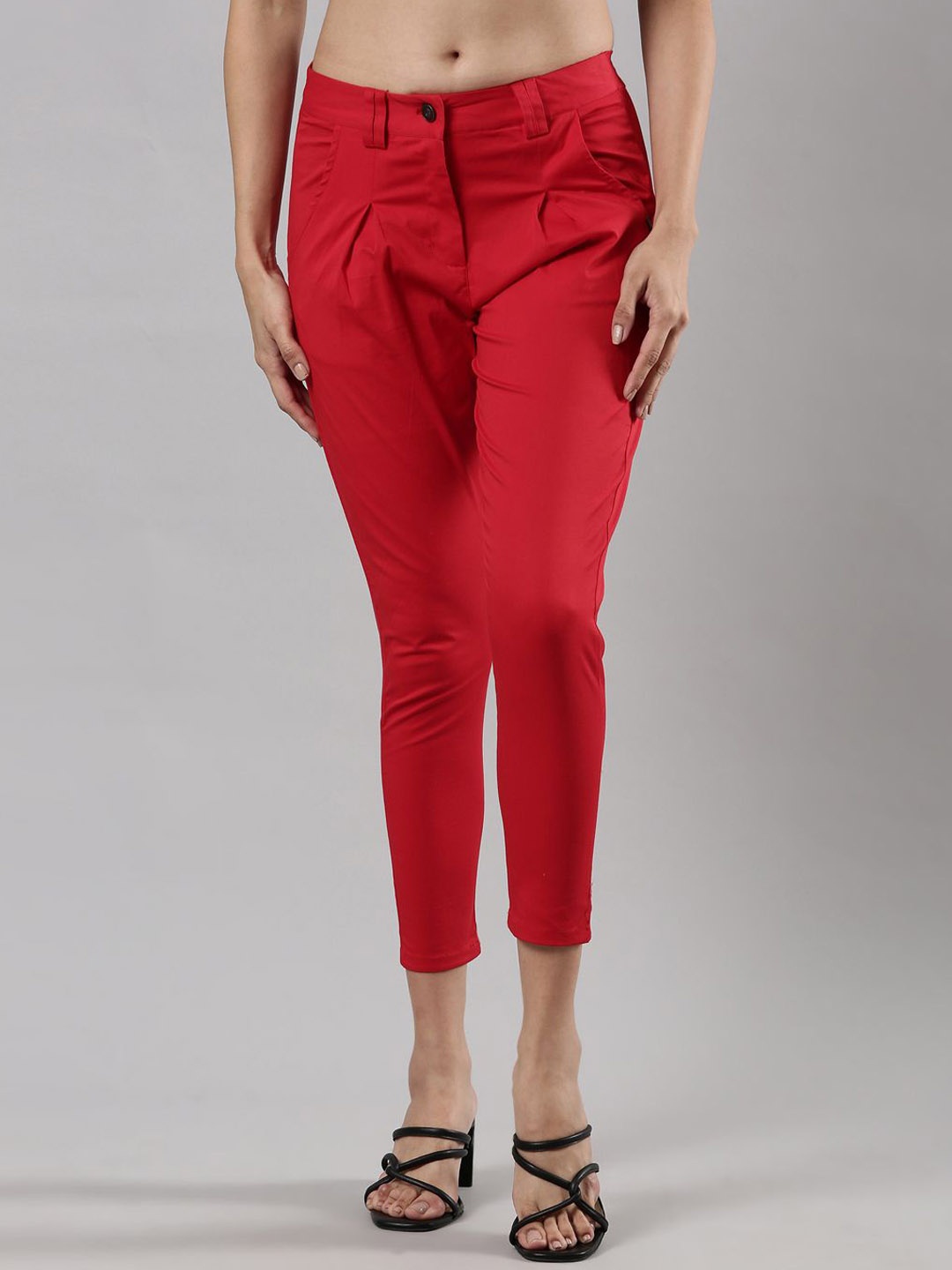 

Femmora Women Regular Fit Cigarette Trousers, Red
