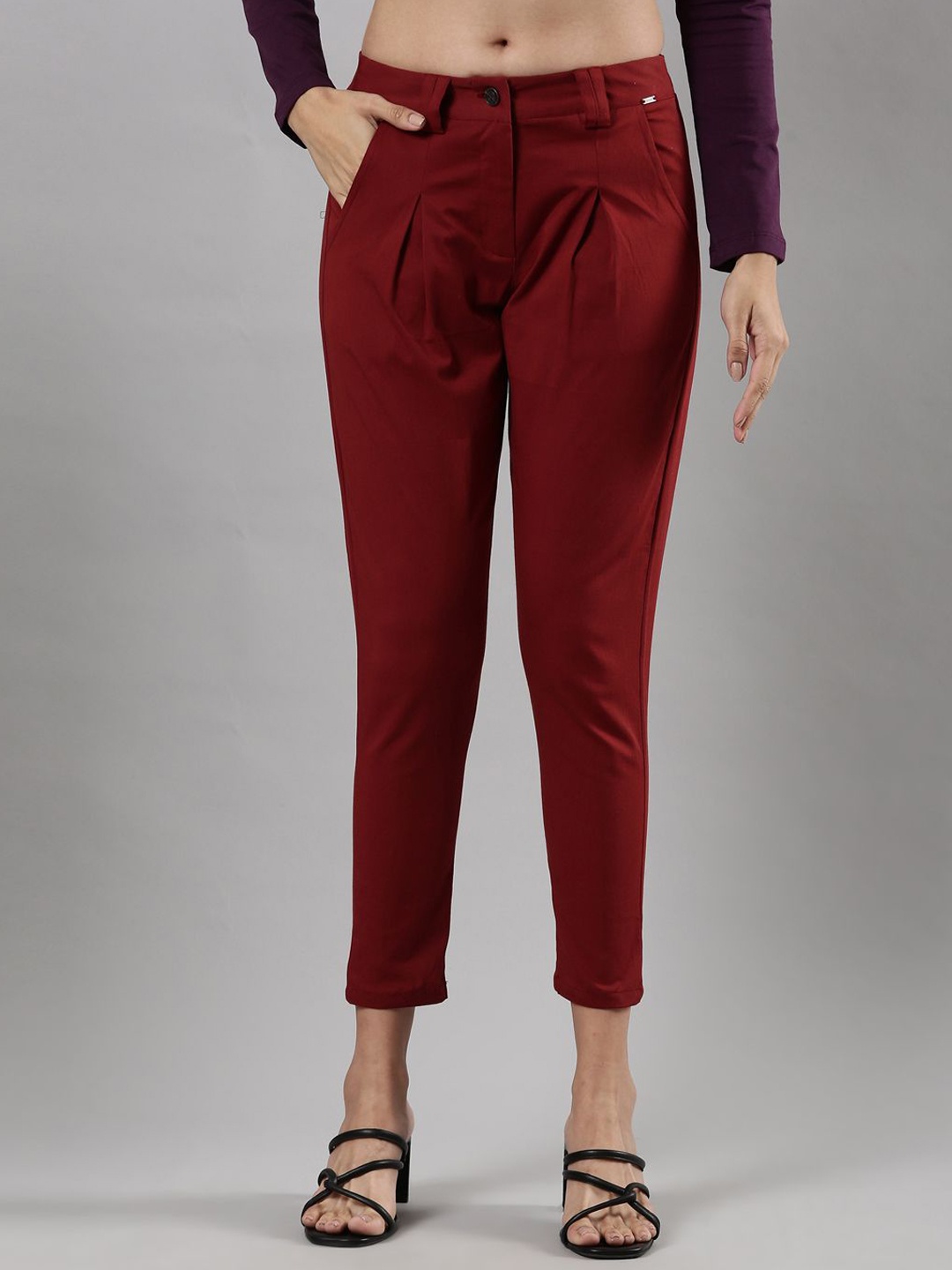 

Femmora Women Comfort Peg Trousers, Maroon