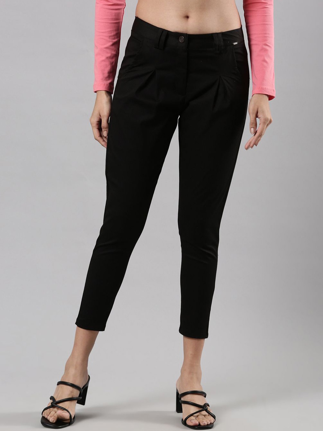 Femmora Women Mid-Rise Comfort Pleated Trouser, Black