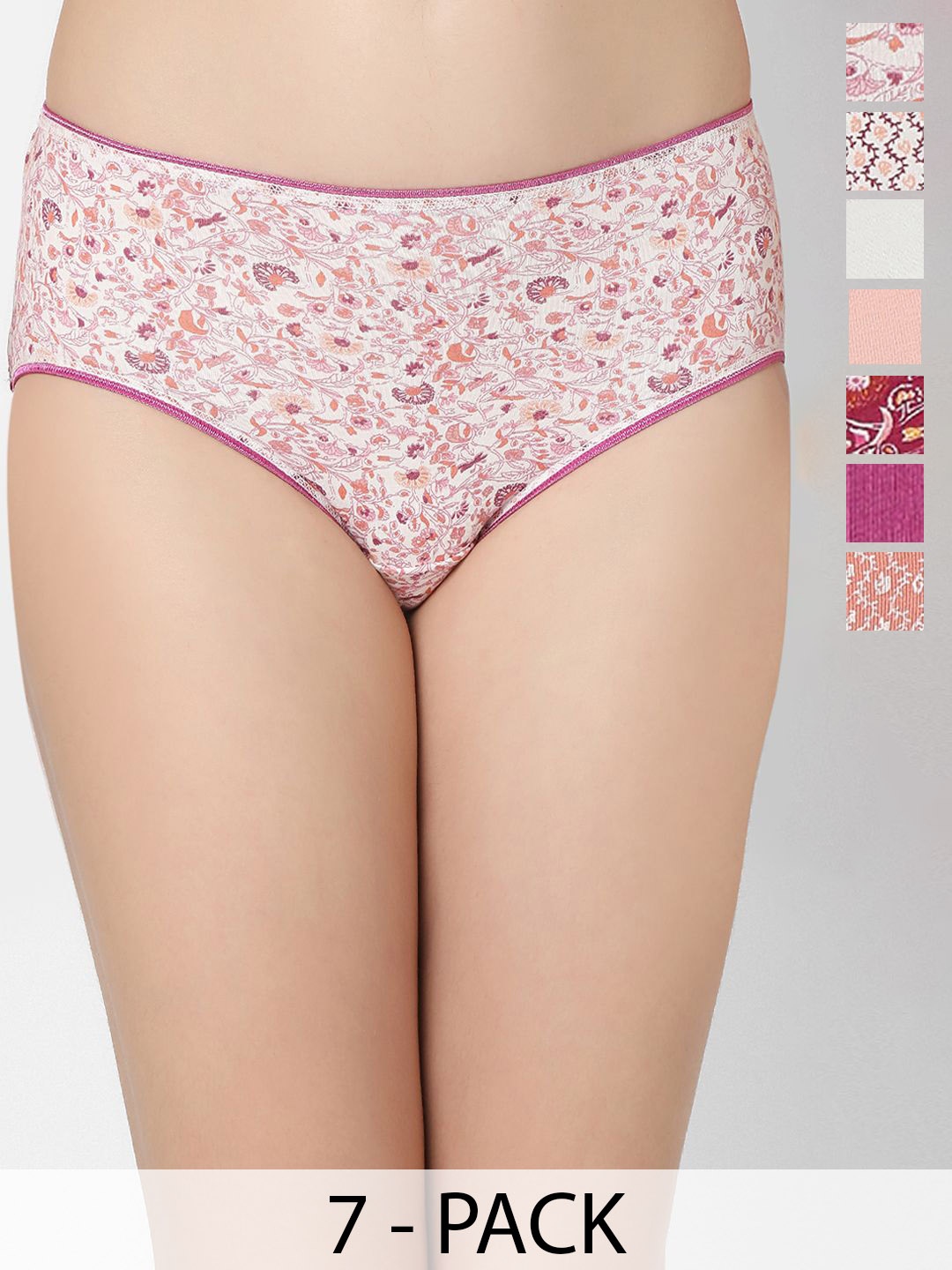 

Juliet Pack Of 7 Printed Cotton Hipster Briefs, White