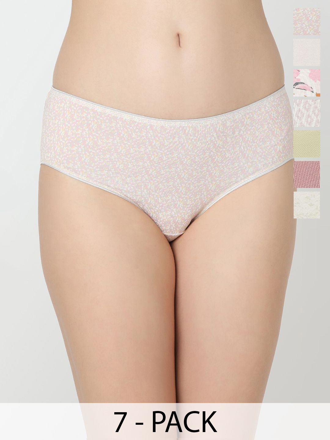 

Juliet Women Pack Of 7 Printed Cotton Hipster Briefs, Beige
