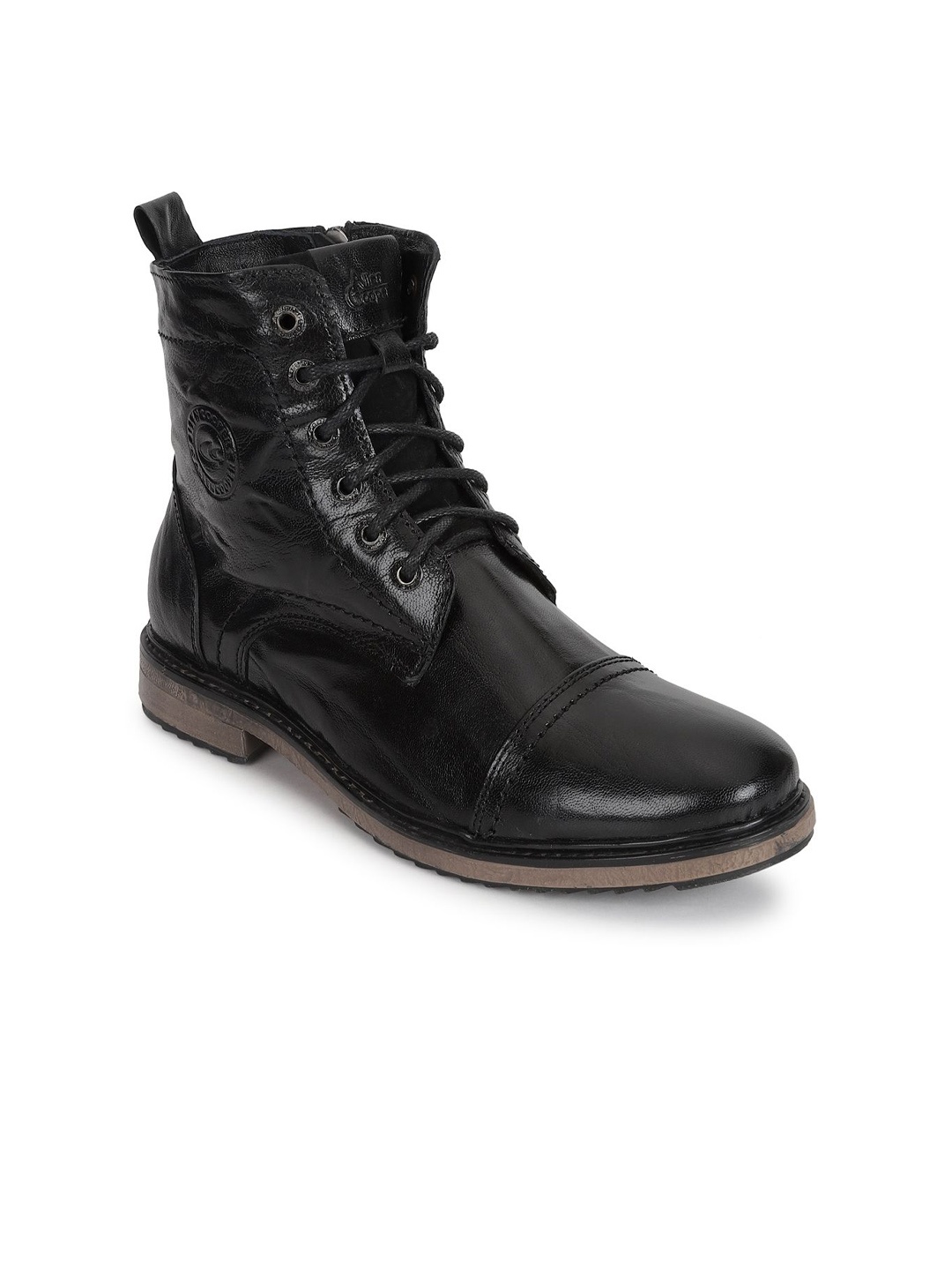 

Allen Cooper Men Leather Block Healed Regular Boots, Black