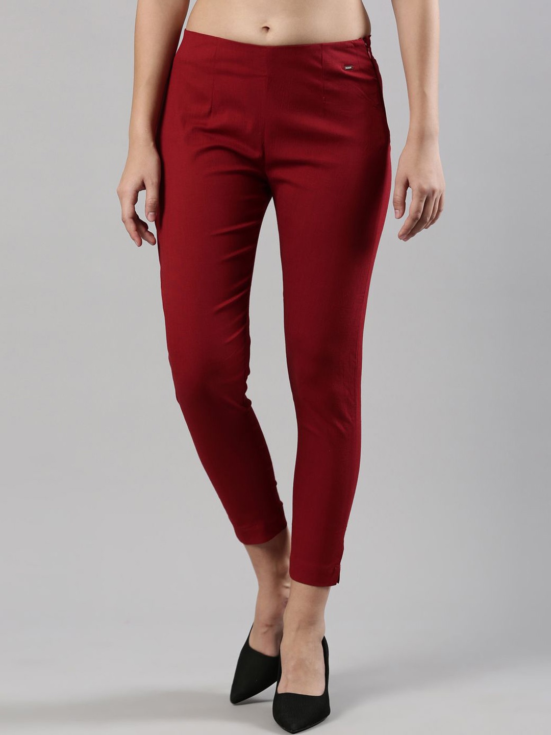 

Femmora Women Comfort Cigarette Trousers, Maroon