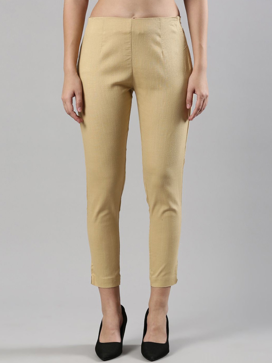 

Femmora Women Skinny Fit Flat-Front Comfort Trousers, Nude
