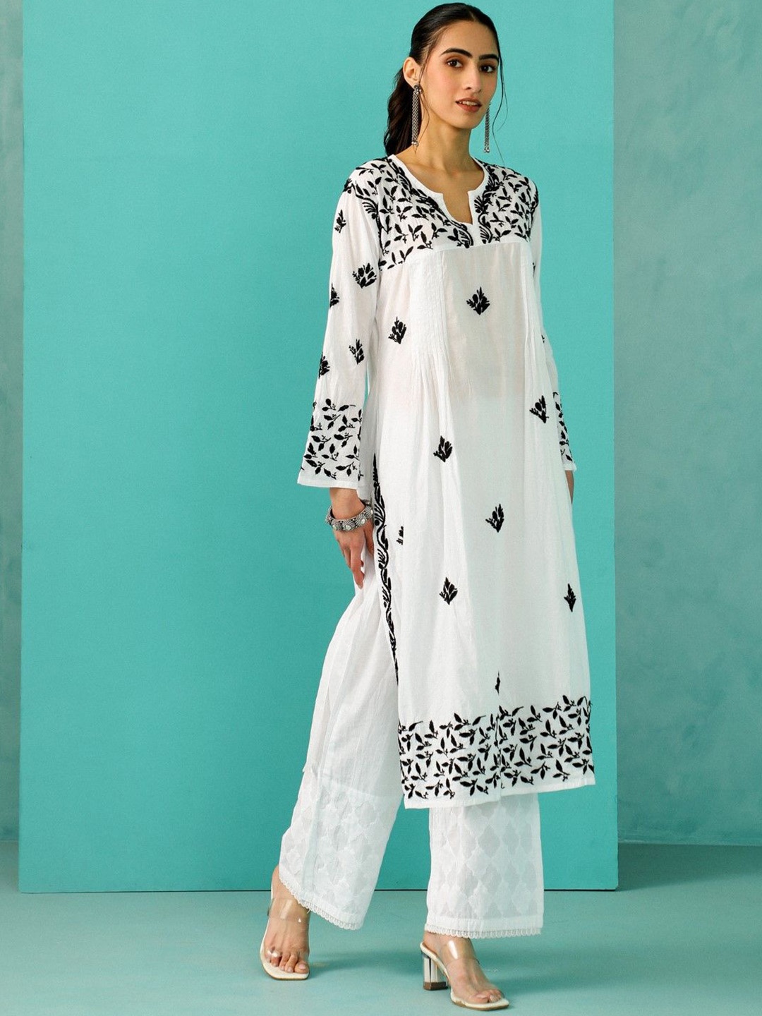 

House of Chikankari Chikankari Woven Kurta, White