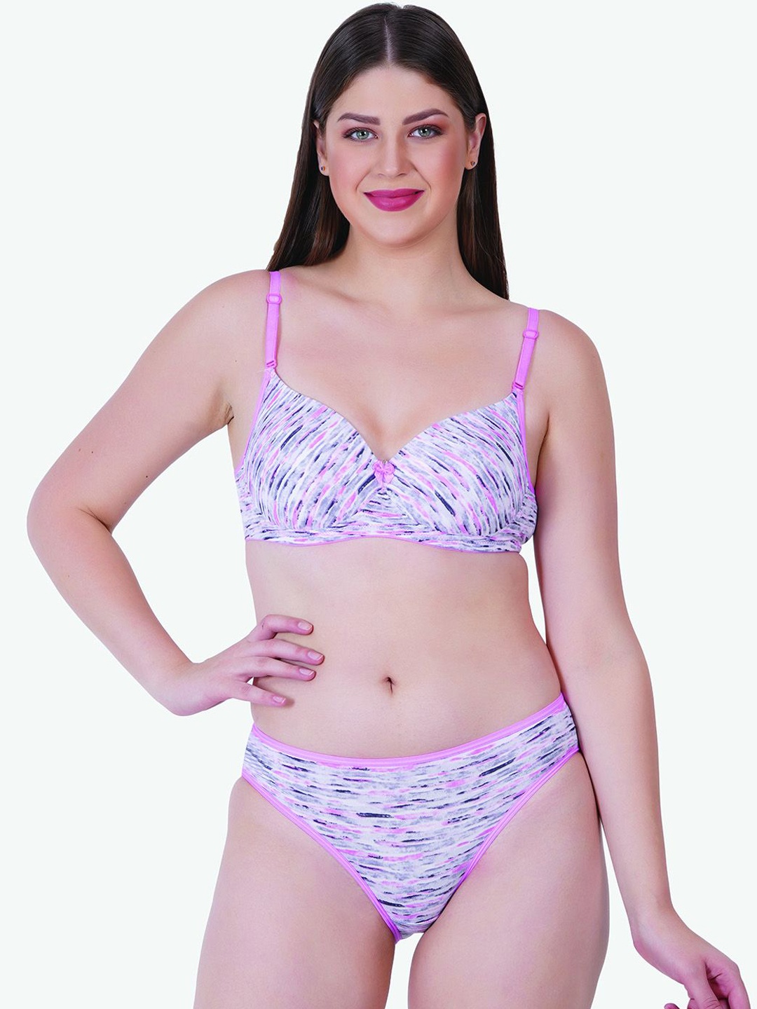 

Reveira Printed Heavily-Padded Lingerie Set, Pink