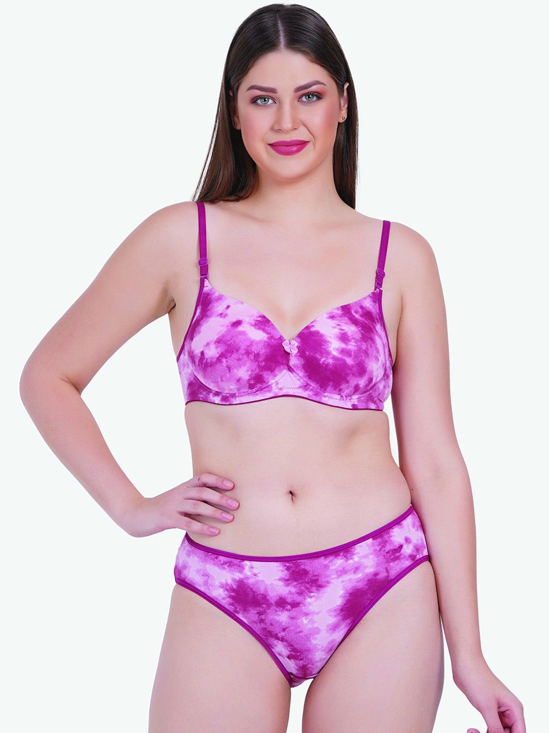 

Reveira Printed Cotton Heavily-Padded Bra Cotton Lingerie set SAYNAD1_159_30, Purple