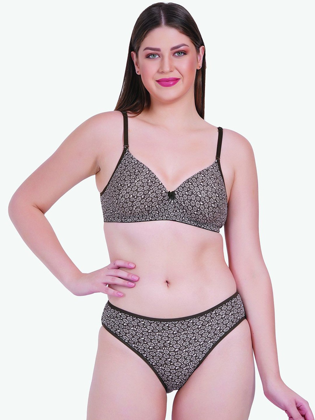 

Reveira Printed Cotton Heavily-Padded Bra Cotton Lingerie Set SAYNAD2_263_30, Brown